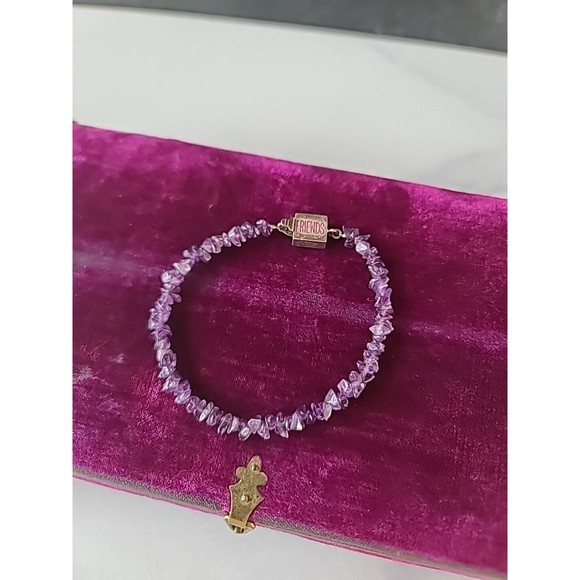 Vintage 925 Friends Clasp Amethyst Beaded Bracelet - Picture 3 of 10